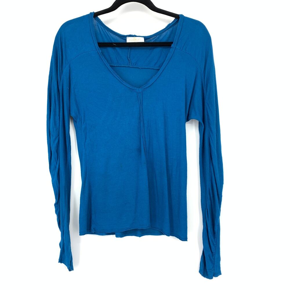 Kookai V-Neck Long Sleeve Shirt Womens Size 1 US Small Blue Jersey Knit